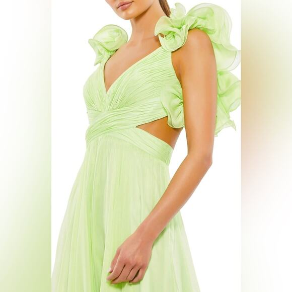 Mac Duggal Ruffle Tiered Cut-Out Chiffon Gown 67911 Mint Women’s Sz 8 - Picture 3 of 11